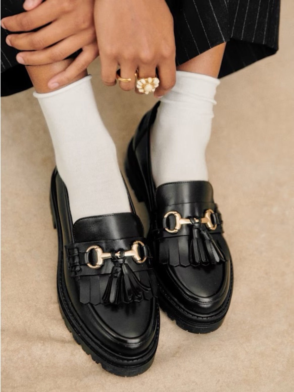 Sezane Amy Loafers in Black Leather